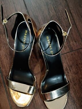 Madden Girl Gold Metallic Open-Toe Ankle Strap Heels